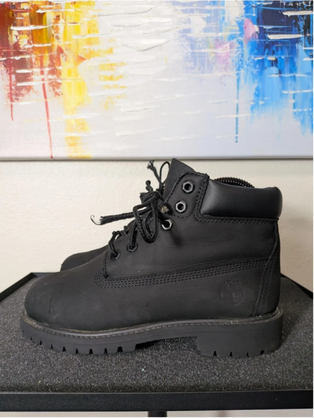 Timberland Ankle Boots Kids Size 2 Black Nubuck Winter Combat Hiking Lug Sole